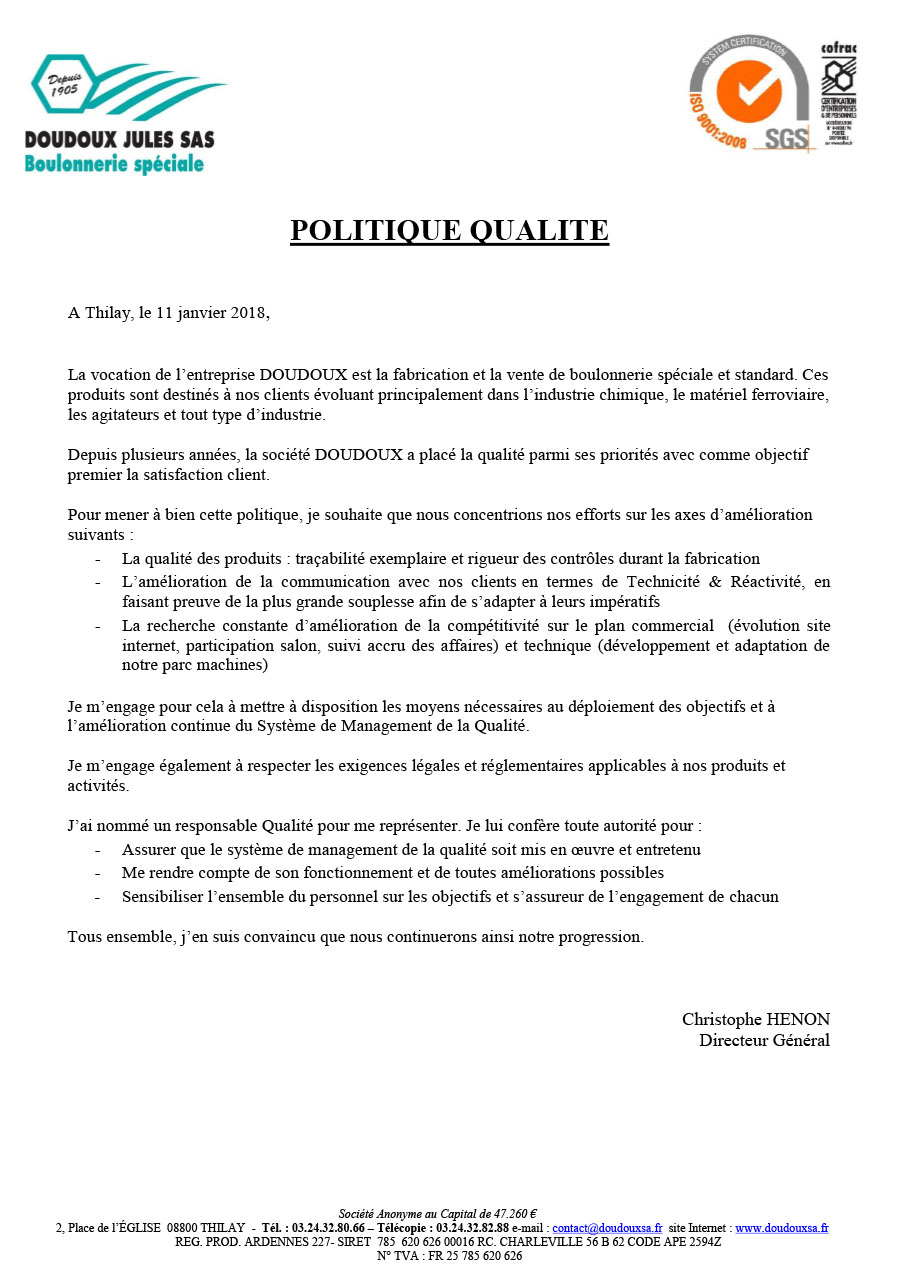 Politique Qualité - Doudoux sa, fabricant Français ...